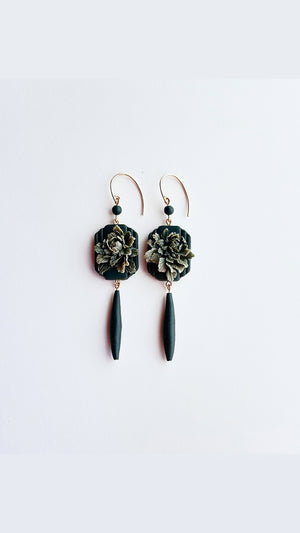 Fantasy Flora no. 12 - Beaded Forest Green Peonies